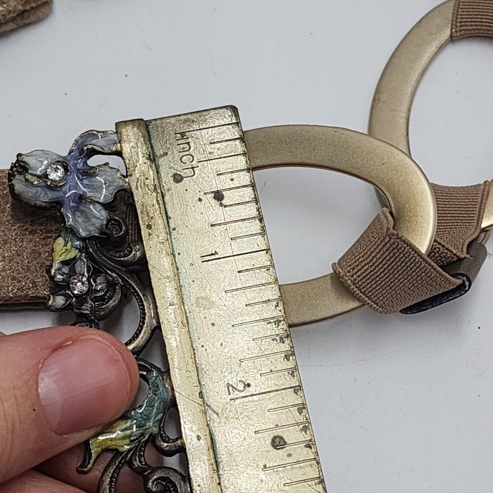 SUZI ROHER Womens Beige Tan Leather Chain Adjustable Stretch Sz L XL Fits 36-44" - Picture 2 of 4